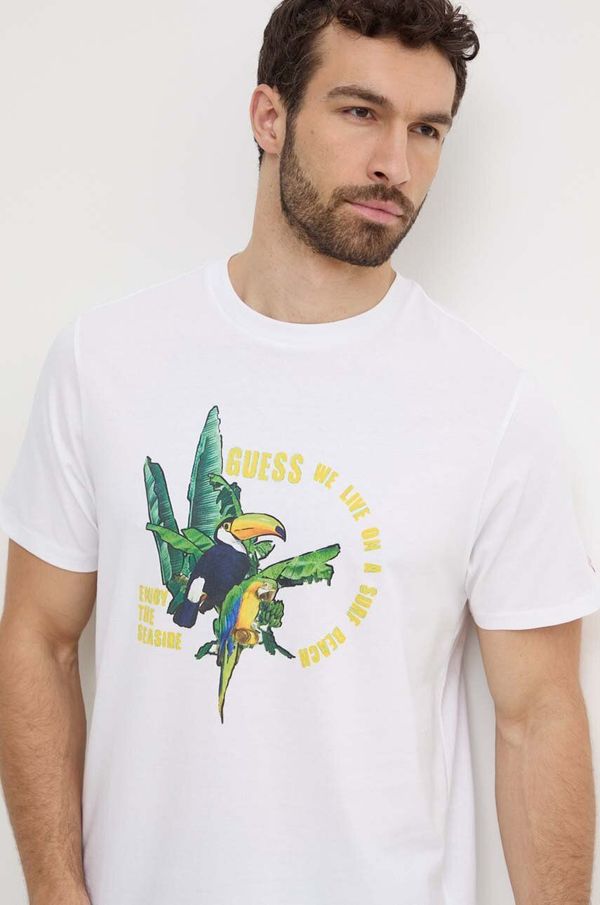 Guess Pamučna majica Guess PARROTS za muškarce, boja: bijela, s tiskom, F4GI08 I3Z11