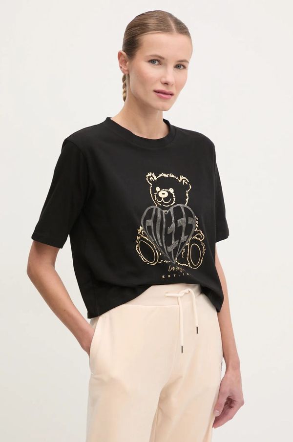 Guess Pamučna majica Guess RHINESTONE za žene, boja: crna, V5RI09 I3Z14