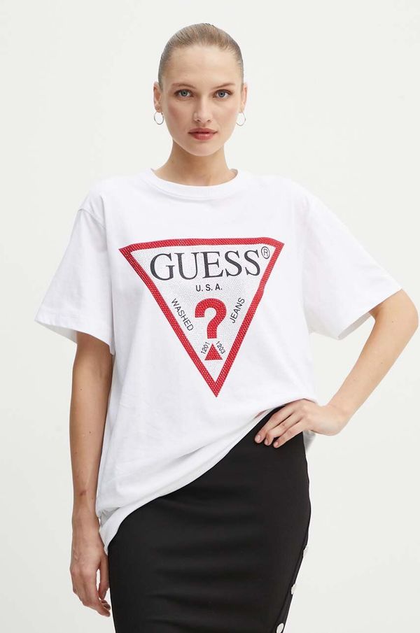 Guess Pamučna majica Guess SHINY za žene, boja: bijela, W4YI34 I3Z14