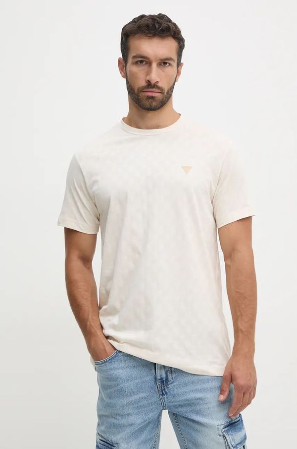 Guess Pamučna majica Guess za muškarce, boja: bež, bez uzorka, M4BP13.KCHE0