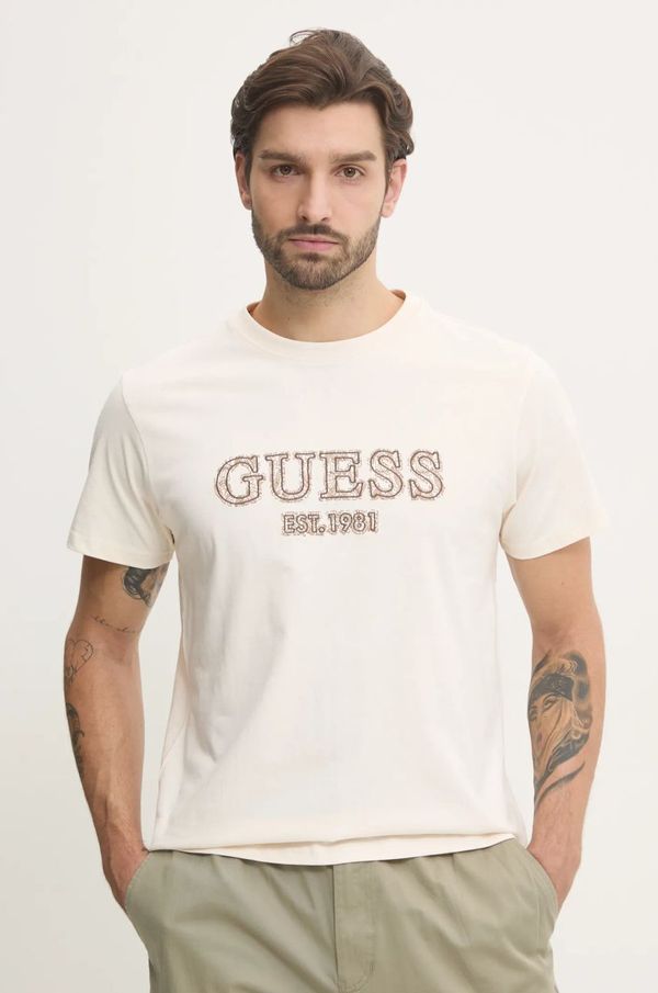 Guess Pamučna majica Guess za muškarce, boja: bež, s aplikacijom, M5RI23 K8FQ4