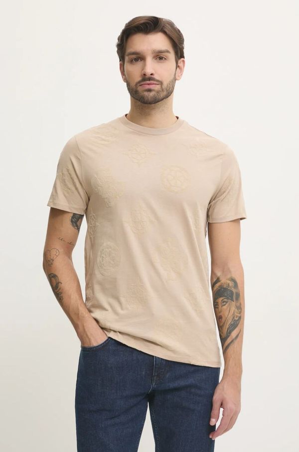 Guess Pamučna majica Guess za muškarce, boja: bež, s aplikacijom, M5RI46 KBW41
