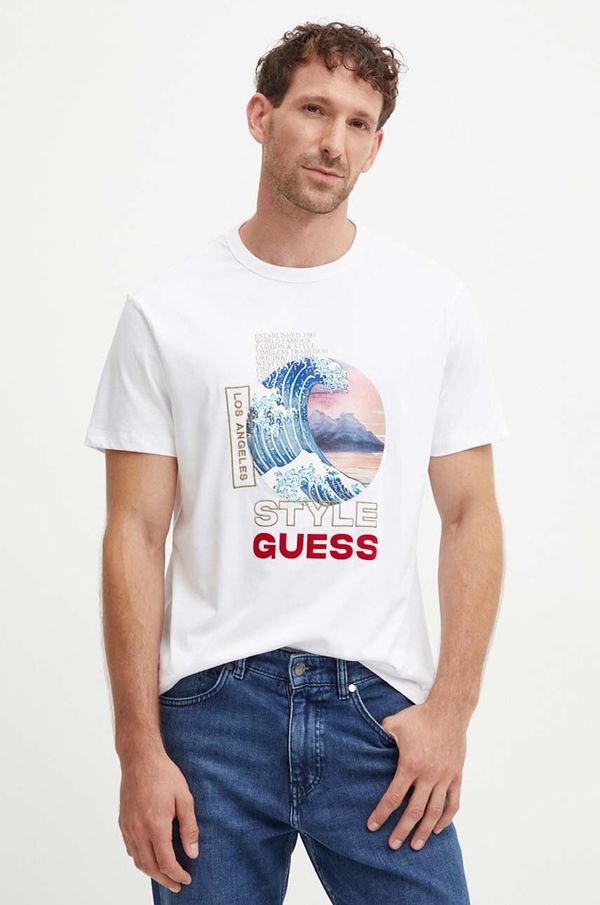 Guess Pamučna majica Guess za muškarce, boja: bijela, s aplikacijom, M4YI12 I3Z14