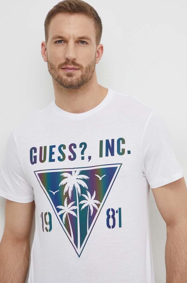 Guess Pamučna majica Guess za muškarce, boja: bijela, s tiskom