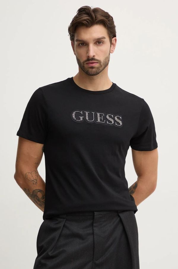 Guess Pamučna majica Guess za muškarce, boja: crna, s aplikacijom, M4BI64.K9RM1