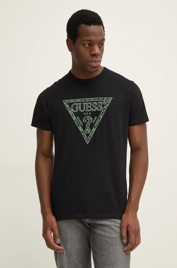 Guess Pamučna majica Guess za muškarce, boja: crna, s aplikacijom, M4YI26 K8FQ4