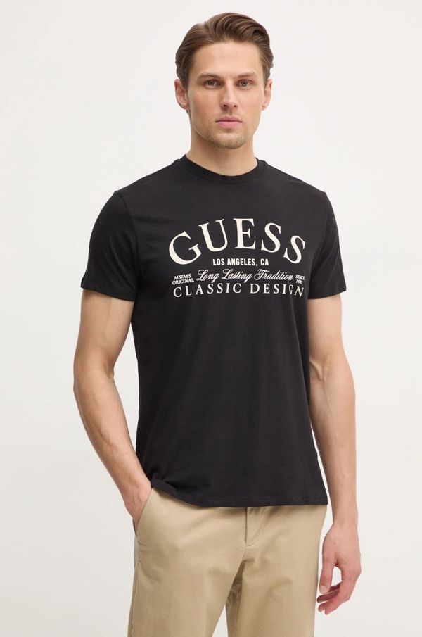 Guess Pamučna majica Guess za muškarce, boja: crna, s aplikacijom, M5RI43 K9RM1