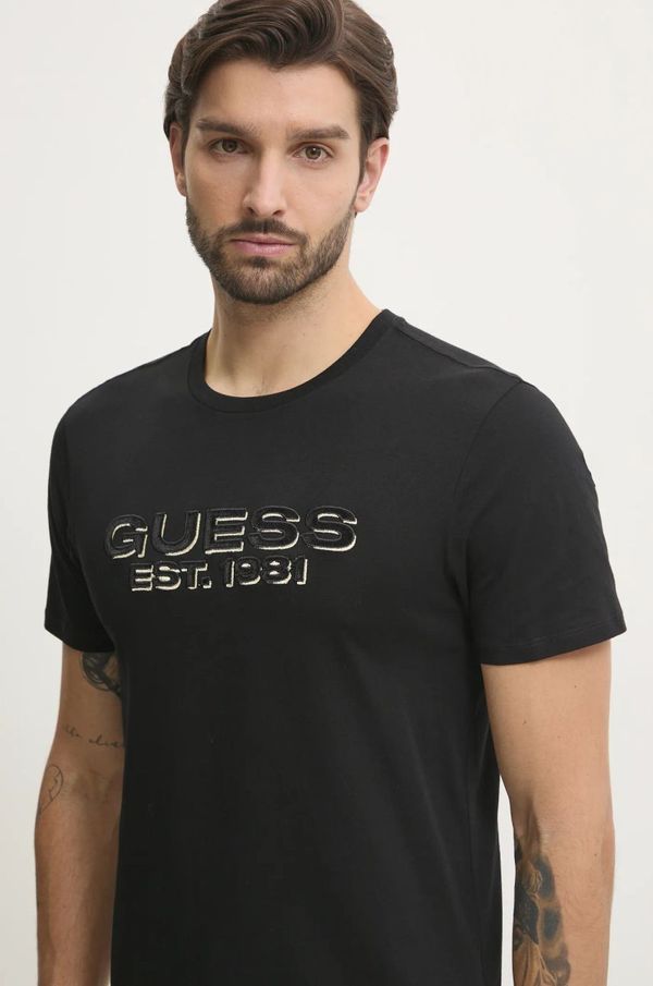 Guess Pamučna majica Guess za muškarce, boja: crna, s aplikacijom, M5RI50 K9RM1