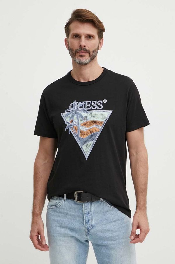 Guess Pamučna majica Guess za muškarce, boja: crna, s tiskom, M4GI16 I3Z14