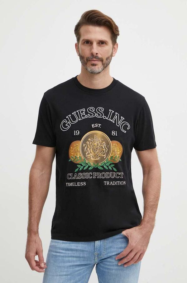 Guess Pamučna majica Guess za muškarce, boja: crna, s tiskom, M4GI56 K9RM1