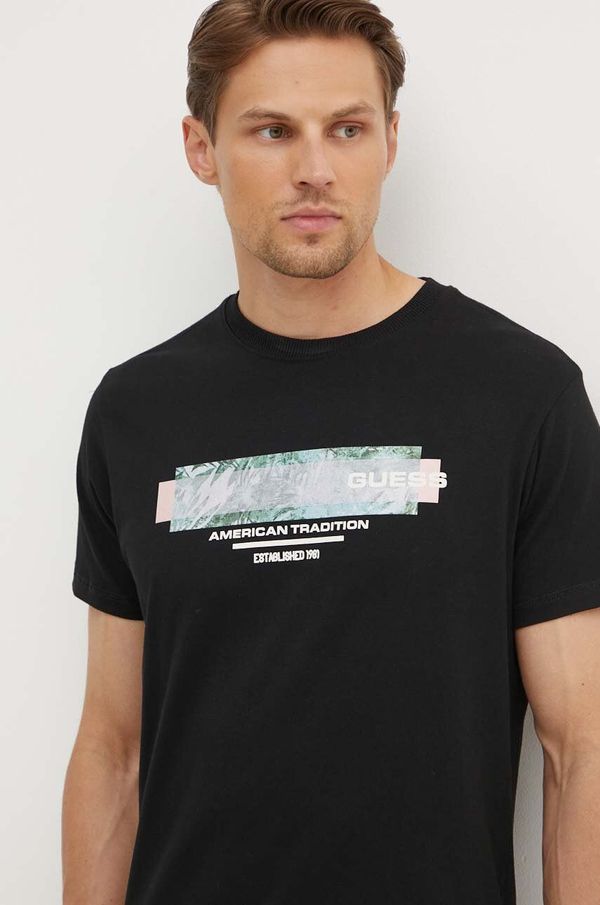 Guess Pamučna majica Guess za muškarce, boja: crna, s tiskom, M4YI03 I3Z14