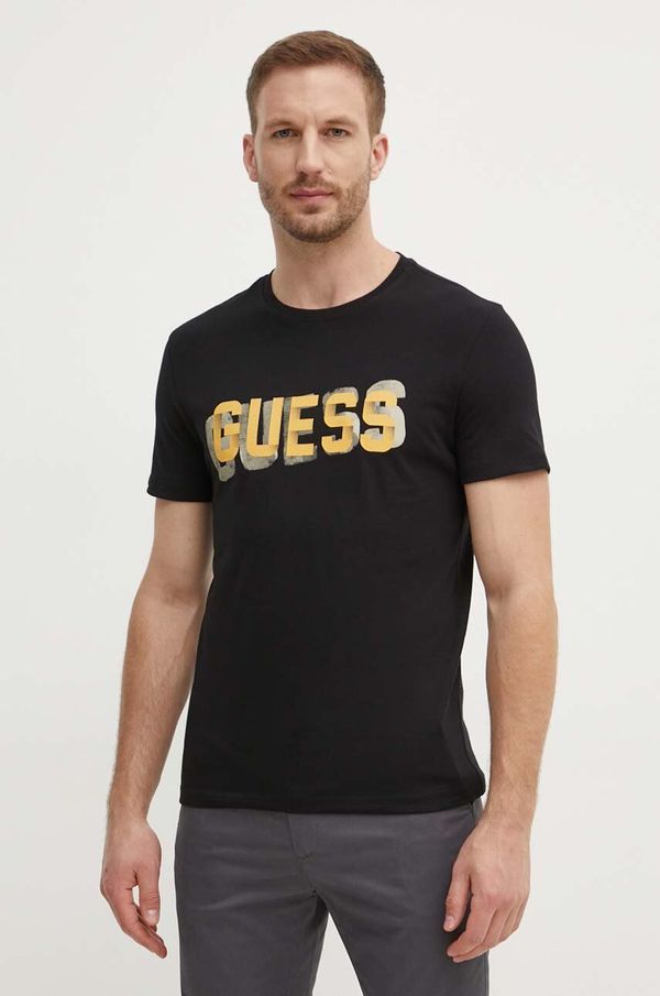 Guess Pamučna majica Guess za muškarce, boja: crna, s tiskom, M4YI15 I3Z14