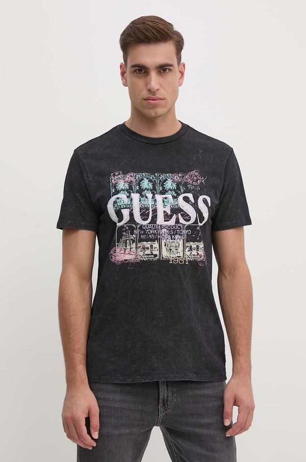 Guess Pamučna majica Guess za muškarce, boja: crna, s tiskom, M4YI79 K9RM1