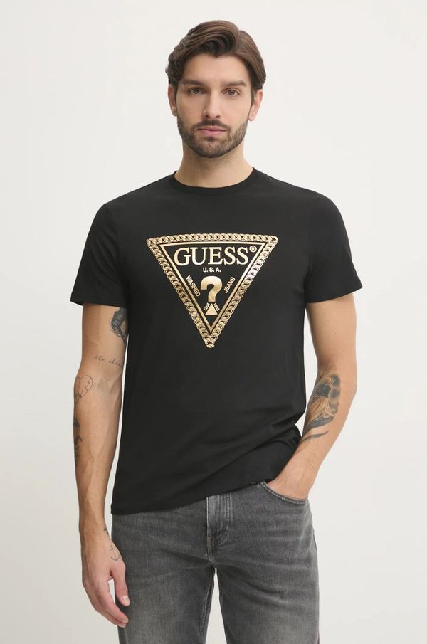 Guess Pamučna majica Guess za muškarce, boja: crna, s tiskom, M5RI49 K9RM1