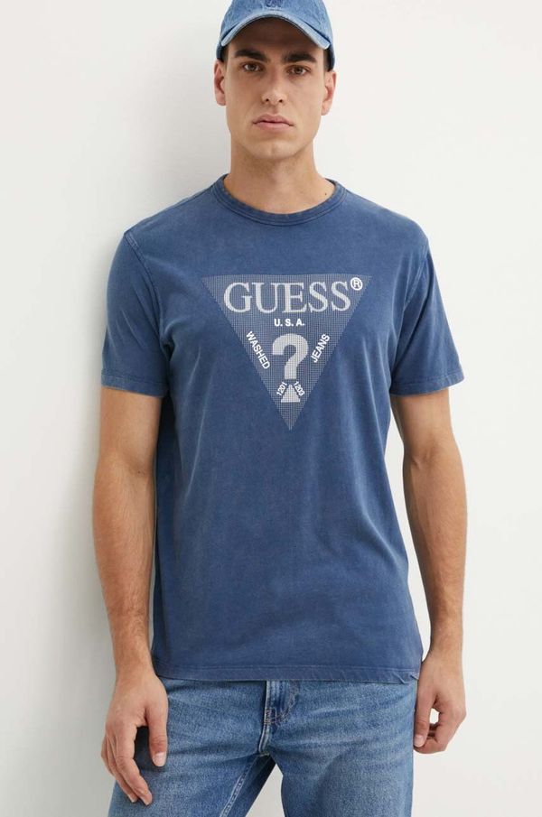 Guess Pamučna majica Guess za muškarce, boja: tamno plava, s aplikacijom, M4YI05 I3Z14