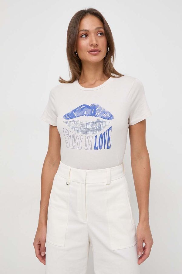 Guess Pamučna majica Guess za žene, boja: bež