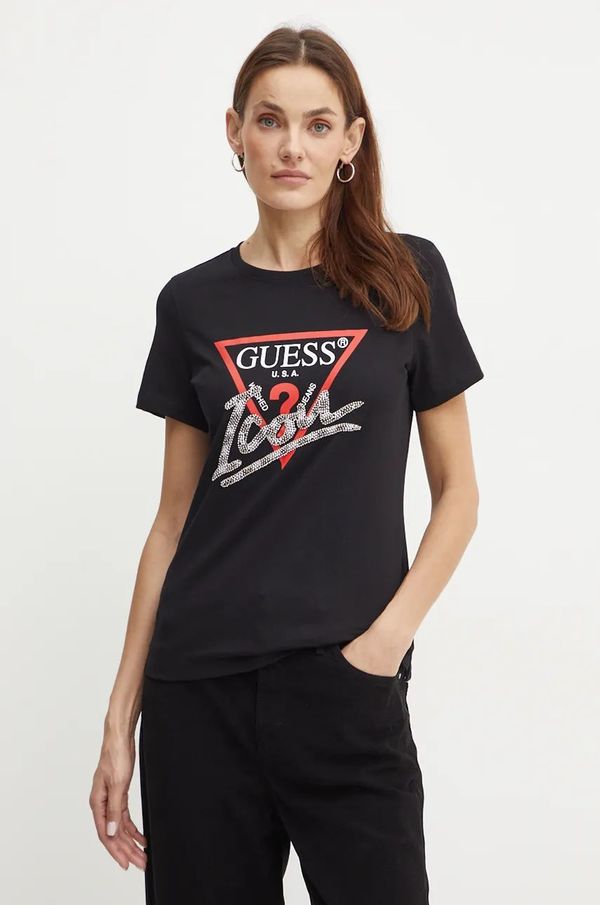 Guess Pamučna majica Guess za žene, boja: crna, W4BI20 I3Z14