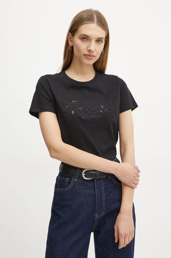 Guess Pamučna majica Guess za žene, boja: crna, W5RI08 K9RM1