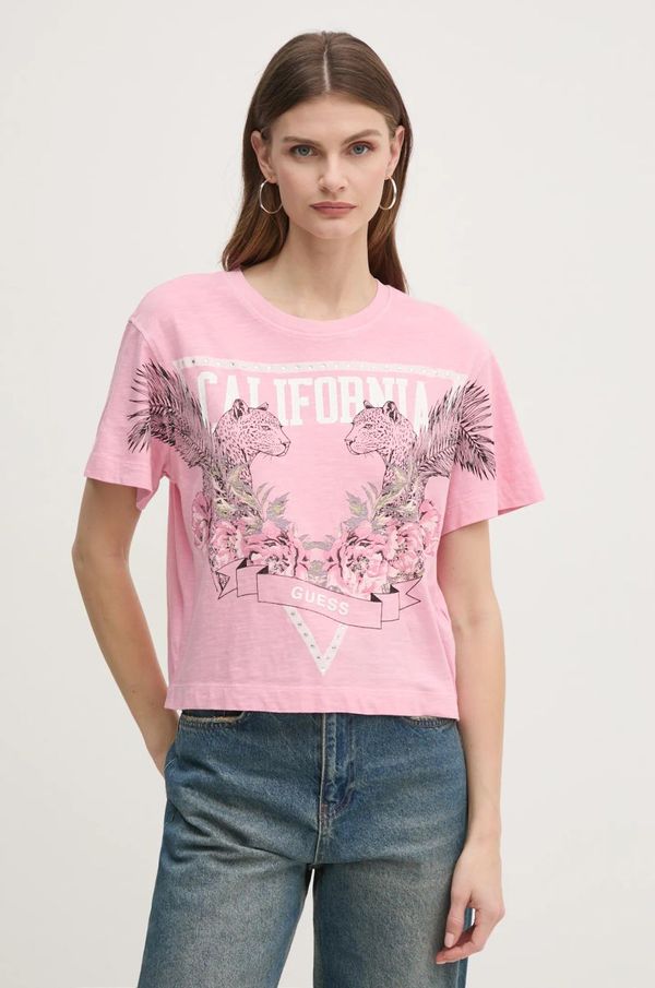 Guess Pamučna majica Guess za žene, boja: ružičasta, W5RI13 K6XN4