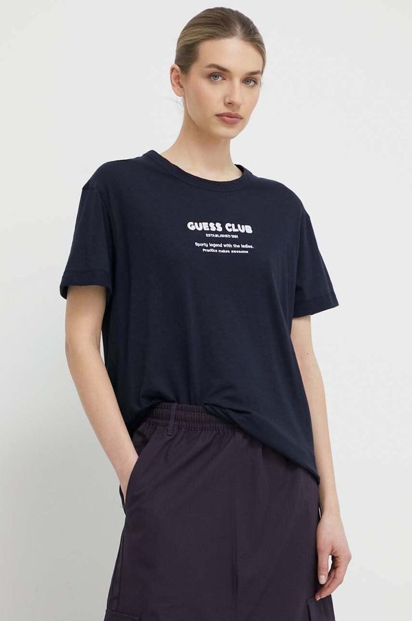 Guess Pamučna majica Guess za žene, boja: tamno plava