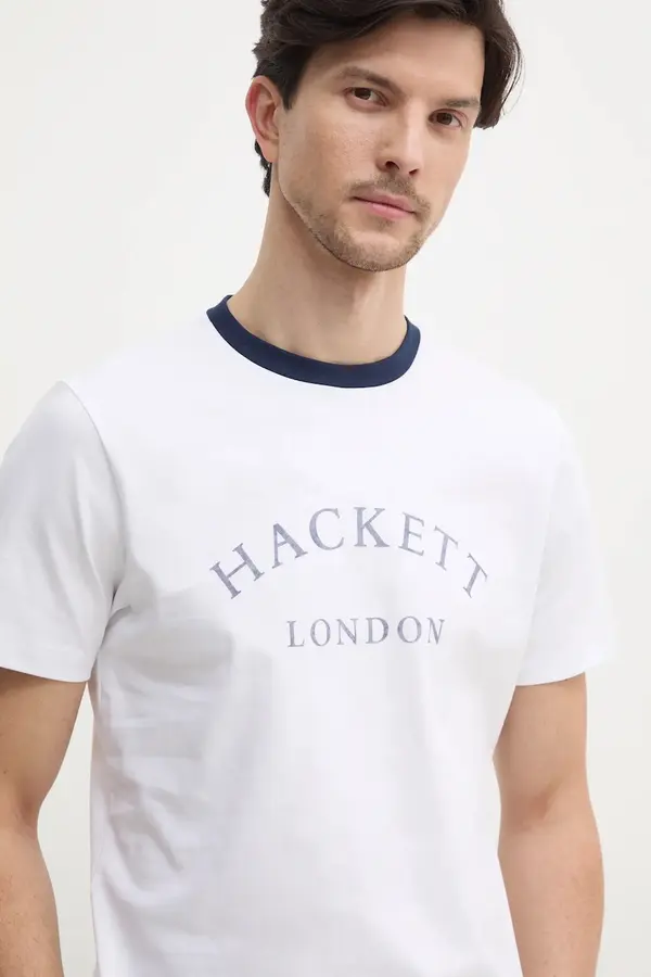 Hackett London Pamučna majica Hackett London za muškarce, boja: bijela, s tiskom, HM500893