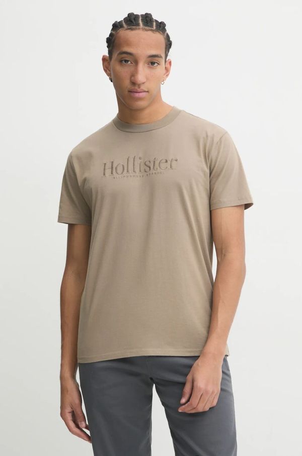 Hollister Co. Pamučna majica Hollister Co. za muškarce, boja: bež, s aplikacijom, KI323-4213