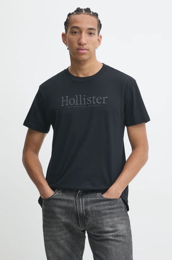 Hollister Co. Pamučna majica Hollister Co. za muškarce, boja: crna, s aplikacijom, KI323-4213