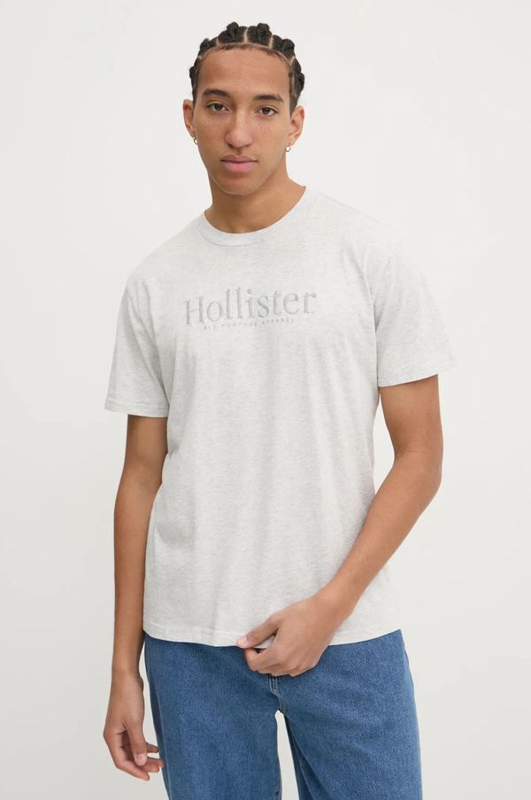 Hollister Co. Pamučna majica Hollister Co. za muškarce, boja: siva, s aplikacijom, KI323-4213