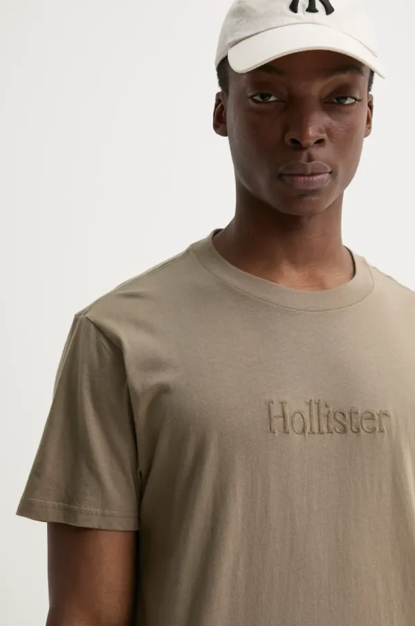 Hollister Co. Pamučna majica Hollister Co. za muškarce, boja: zelena, s aplikacijom, KI323-5134