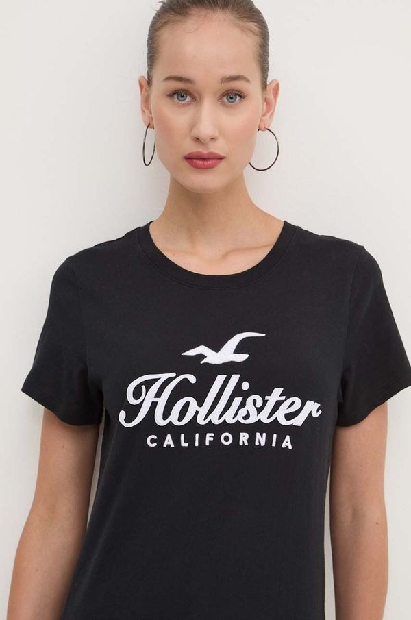 Hollister Co. Pamučna majica Hollister Co. za žene, boja: crna, KI357-3284