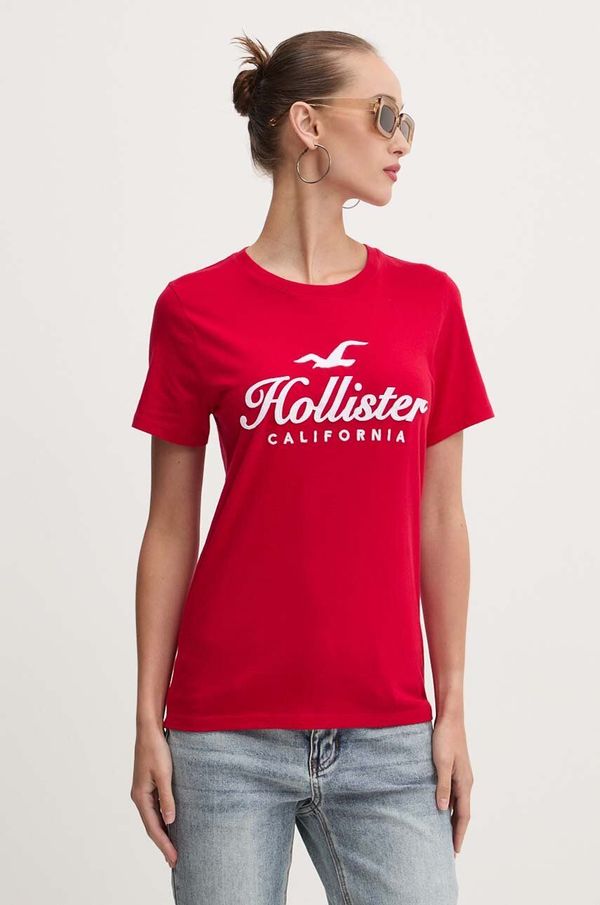 Hollister Co. Pamučna majica Hollister Co. za žene, boja: crvena, KI357-3285
