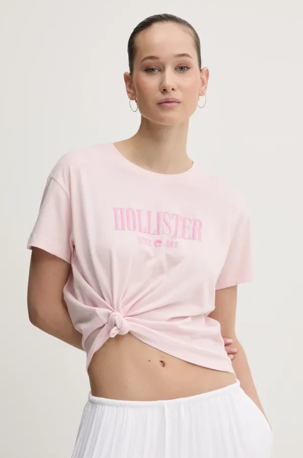 Hollister Co. Pamučna majica Hollister Co. za žene, boja: ružičasta, KI357-5000
