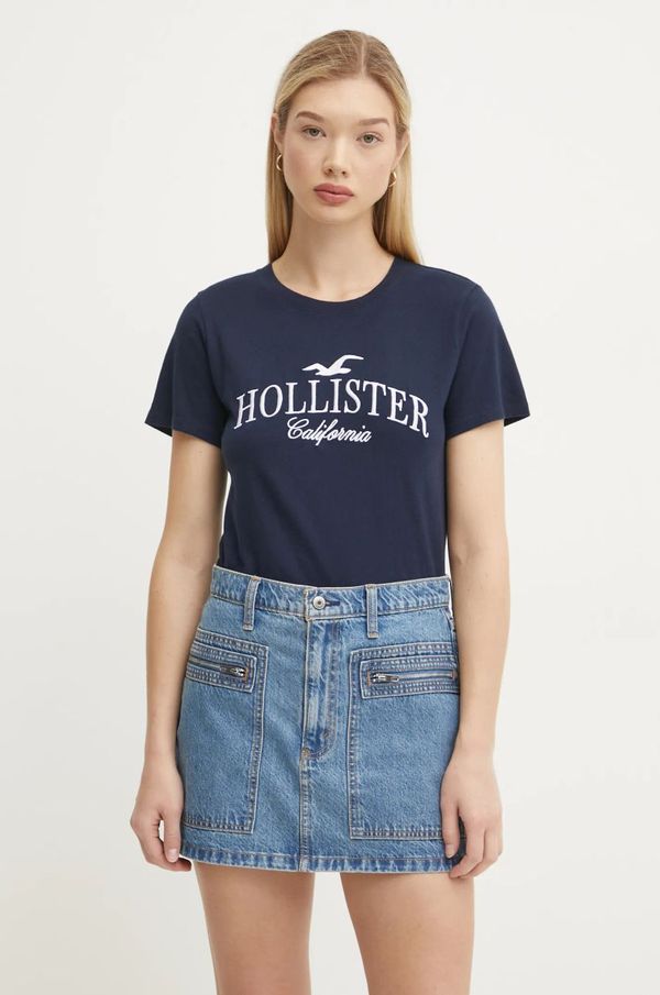 Hollister Co. Pamučna majica Hollister Co. za žene, boja: tamno plava, KI357-4017