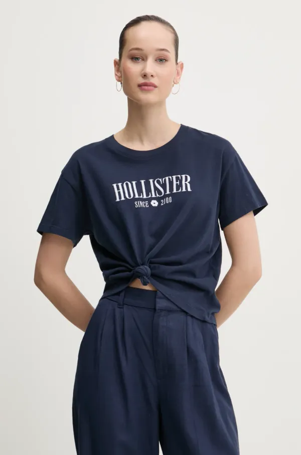 Hollister Co. Pamučna majica Hollister Co. za žene, boja: tamno plava, KI357-5000