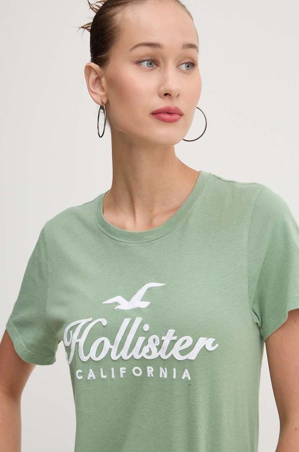 Hollister Co. Pamučna majica Hollister Co. za žene, boja: zelena, KI357-3284