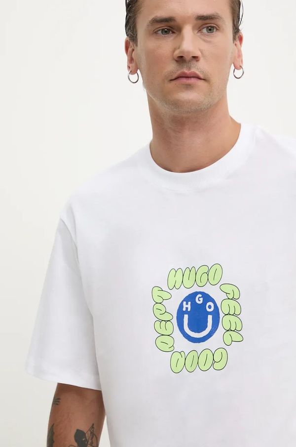 Hugo Blue Pamučna majica Hugo Blue za muškarce, boja: bijela, s tiskom, 50523858