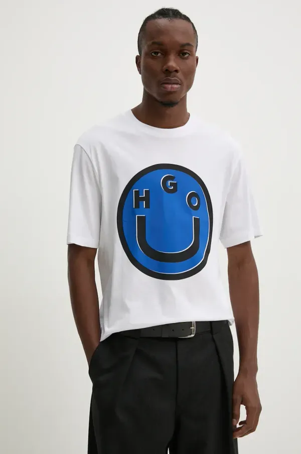 HUGO Blue Pamučna majica Hugo Blue za muškarce, boja: bijela, s tiskom, 50525333