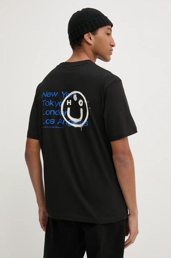 Hugo Blue Pamučna majica Hugo Blue za muškarce, boja: crna, s tiskom, 50523782