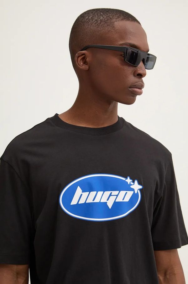 Hugo Blue Pamučna majica Hugo Blue za muškarce, boja: crna, s tiskom, 50528957