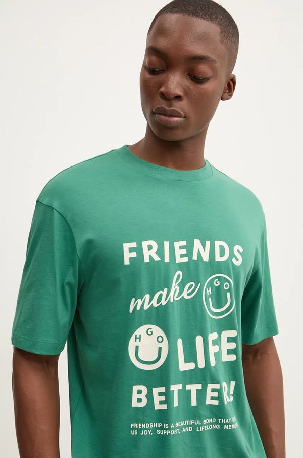 Hugo Blue Pamučna majica Hugo Blue za muškarce, boja: zelena, s tiskom, 50528971