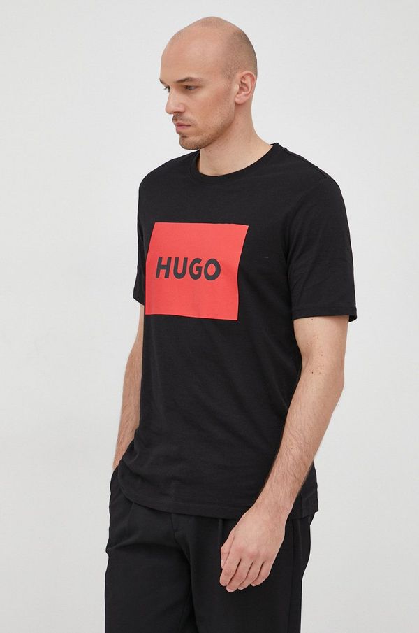 Hugo Pamučna majica HUGO boja: crna, s tiskom
