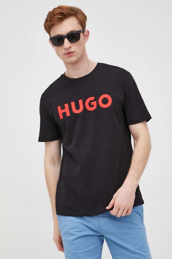 Hugo Pamučna majica HUGO boja: crna, s tiskom