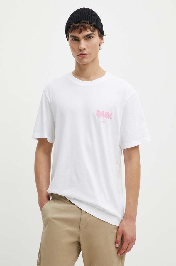 Hugo Pamučna majica HUGO za muškarce, boja: bijela, s tiskom, 50517645