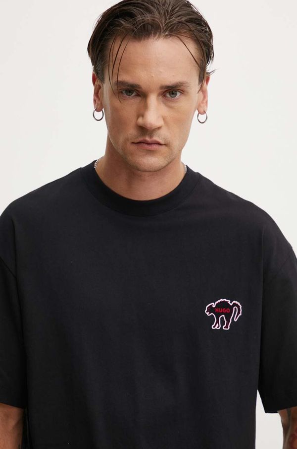 Hugo Pamučna majica HUGO za muškarce, boja: crna, s aplikacijom, 50518963