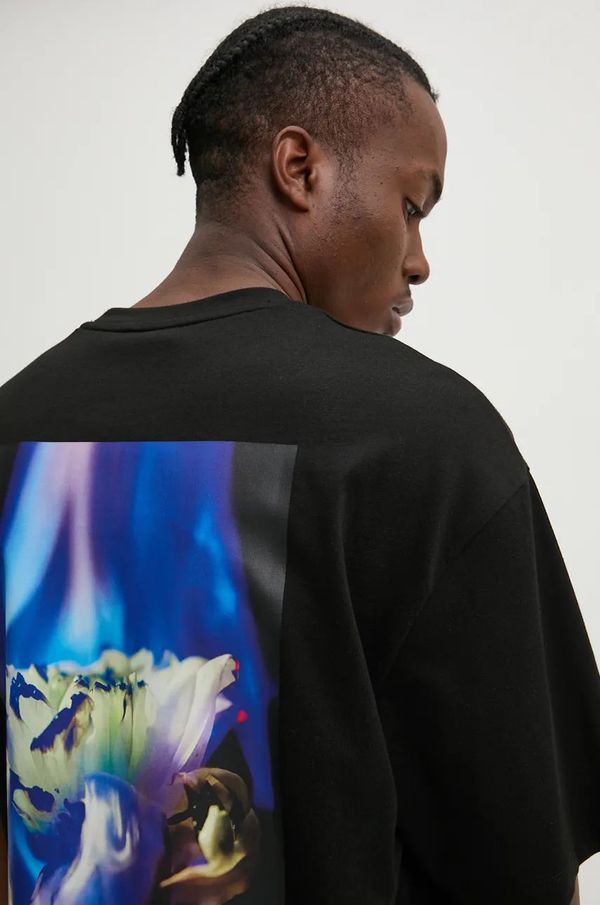 Hugo Pamučna majica HUGO za muškarce, boja: crna, s tiskom, 50521269