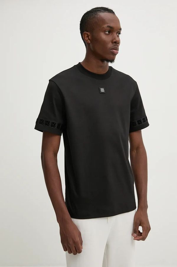 Hugo Pamučna majica HUGO za muškarce, boja: crna, s tiskom, 50521438