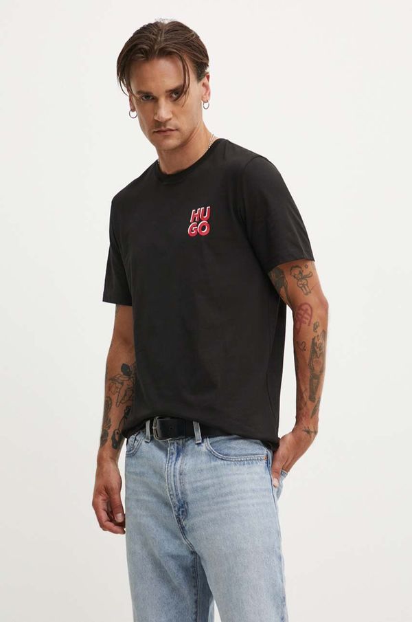 Hugo Pamučna majica HUGO za muškarce, boja: crna, s tiskom, 50522434