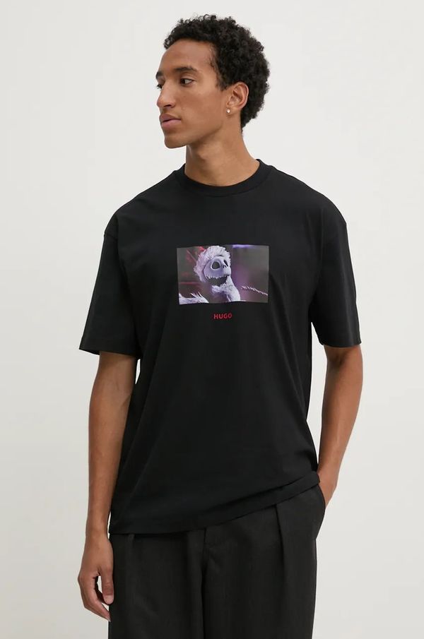 Hugo Pamučna majica HUGO za muškarce, boja: crna, s tiskom, 50528428