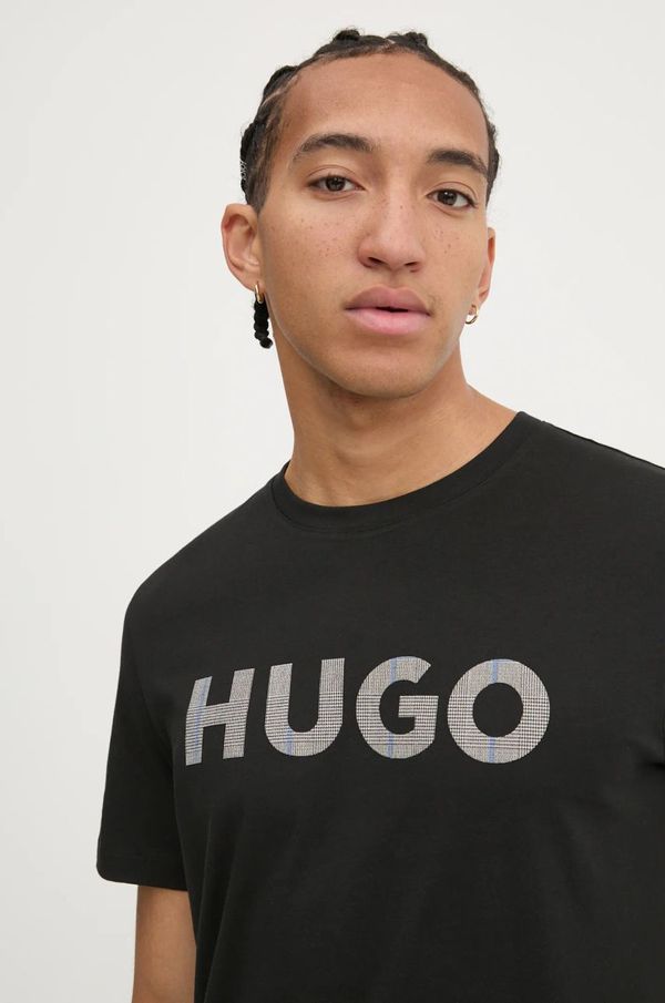 Hugo Pamučna majica HUGO za muškarce, boja: crna, s tiskom, 50534622