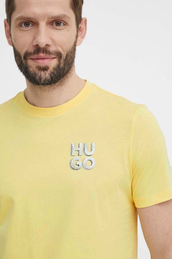 Hugo Pamučna majica HUGO za muškarce, boja: žuta, s tiskom, 50508944